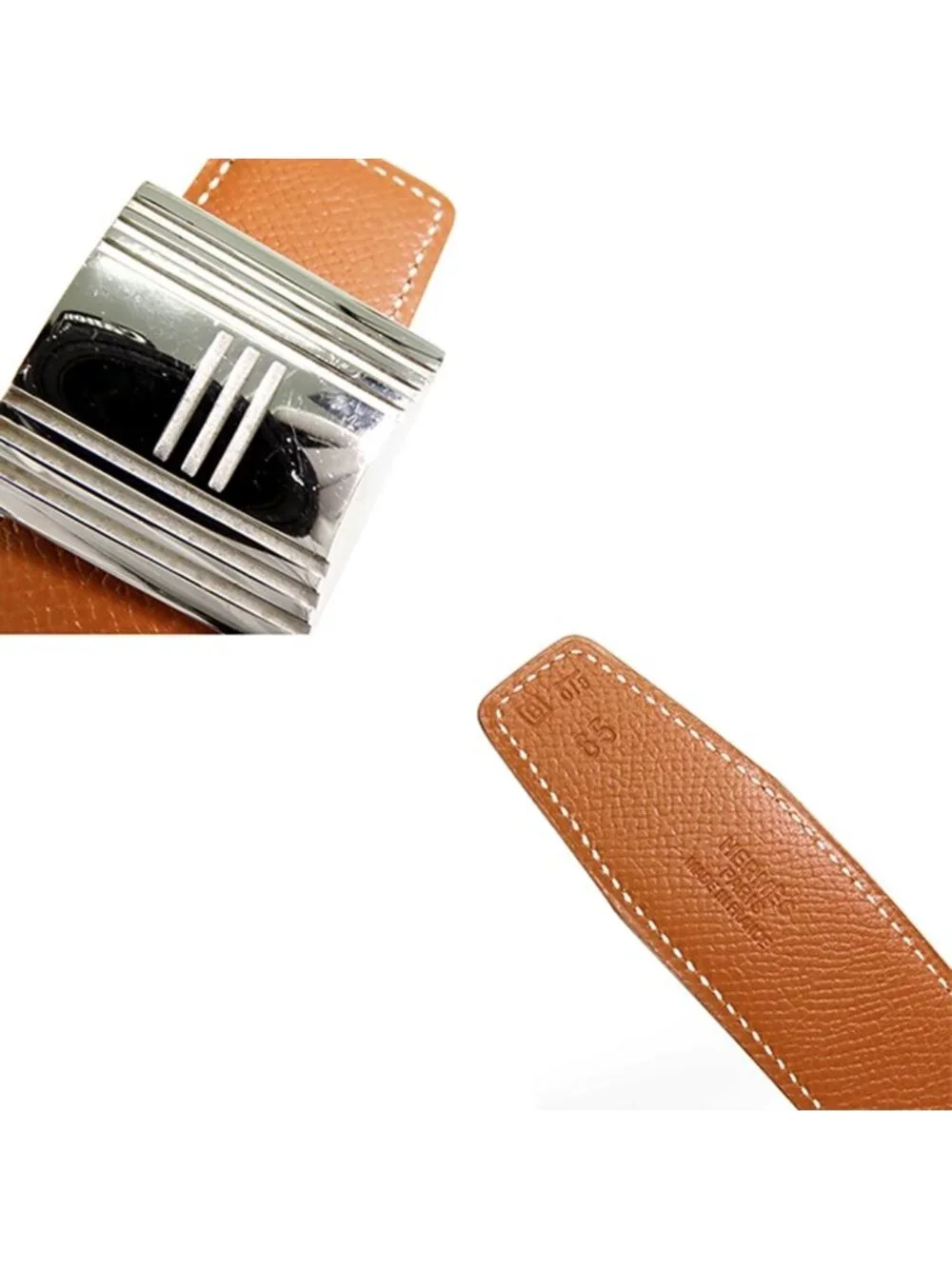 Hermes Cadena Belt Gold Black Silver Courchevel Box Calf Reversible